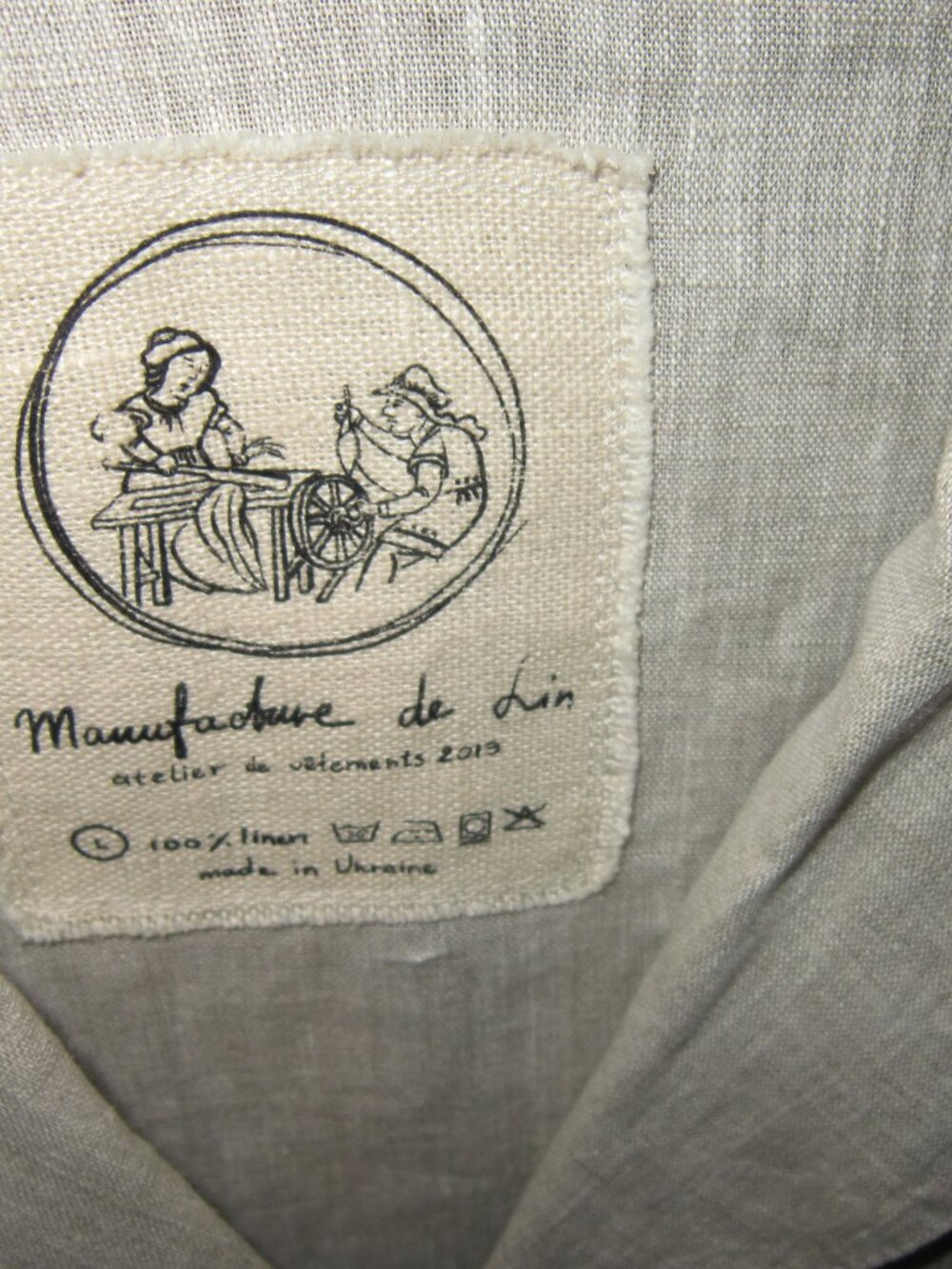 Manufacture de Lin Sz L 100% Linen Duster Jacket Chore Coat Pockets Button Long - Picture 3 of 3